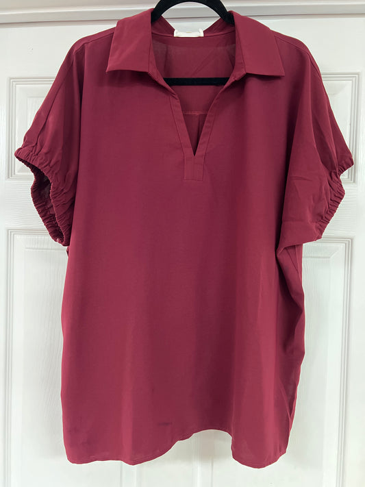 Solid Short Sleeve Top, Burgundy
