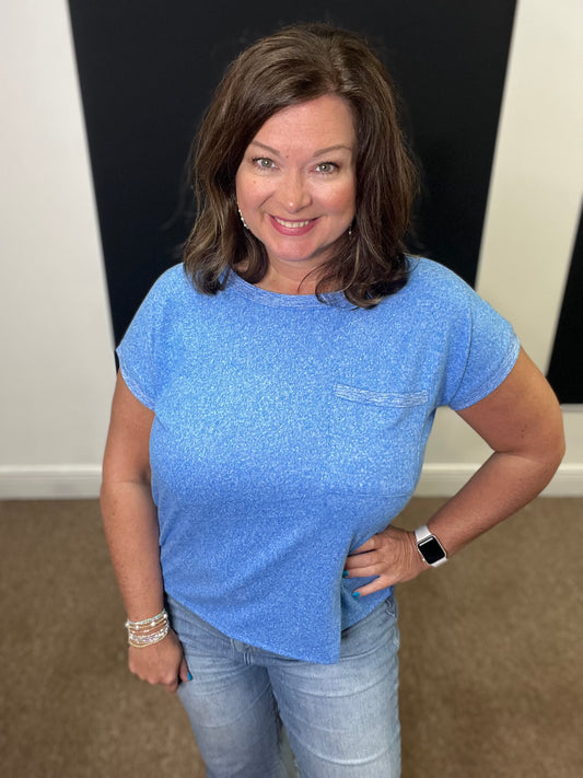 Hacci Tee with Pocket, Ocean Blue