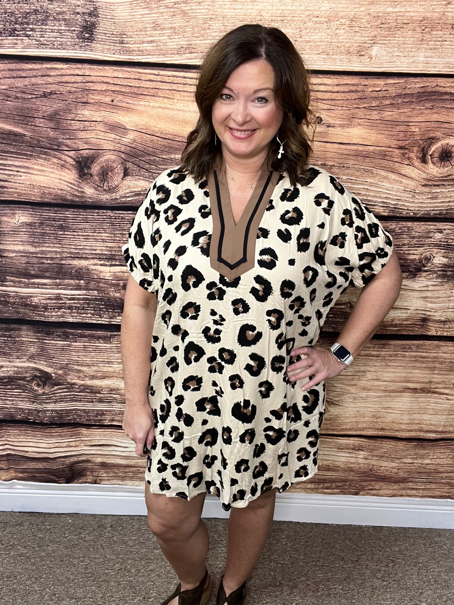 Oversized Leopard Dolman Sleeve Dress