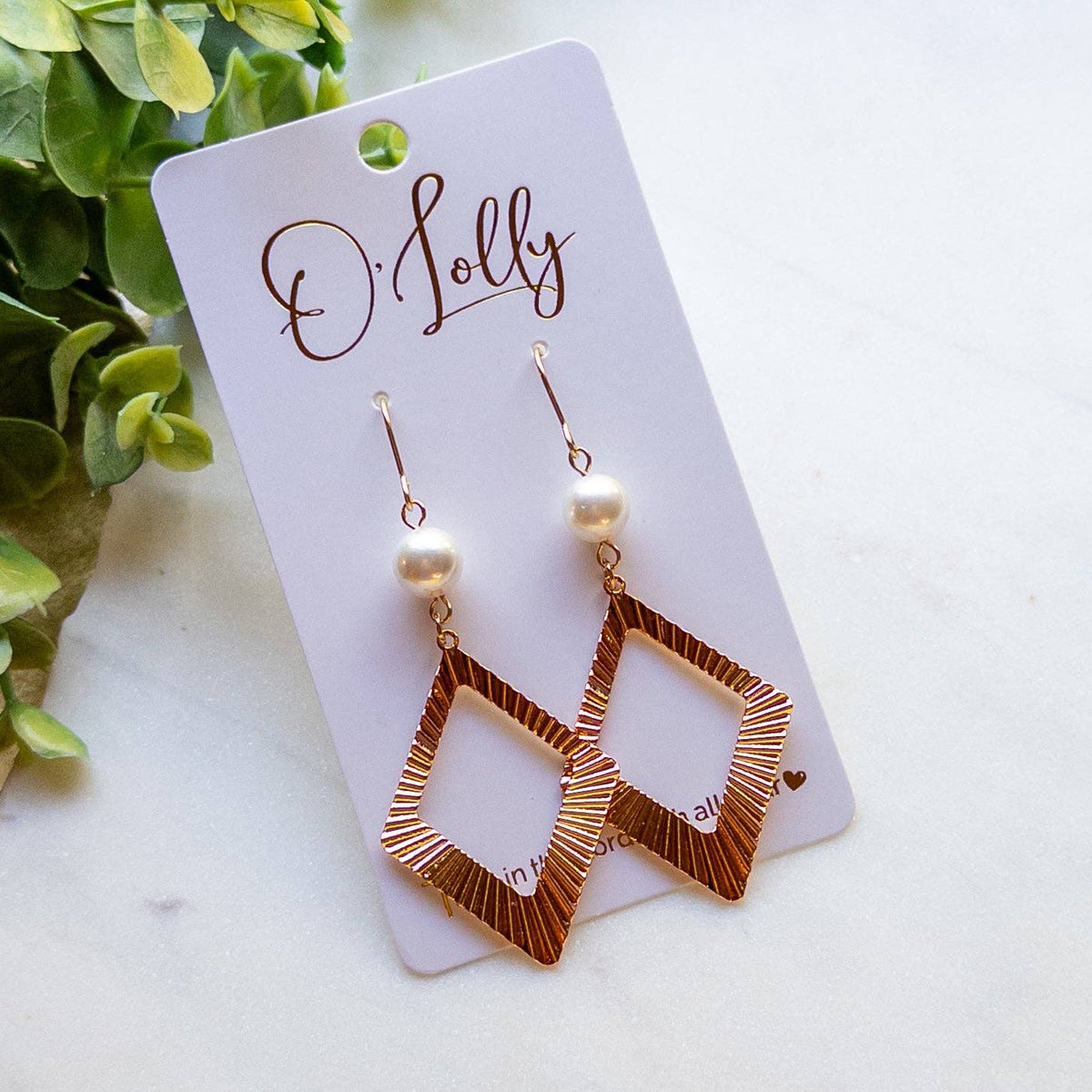 Gold Geometric Pearl Dangle Earrings