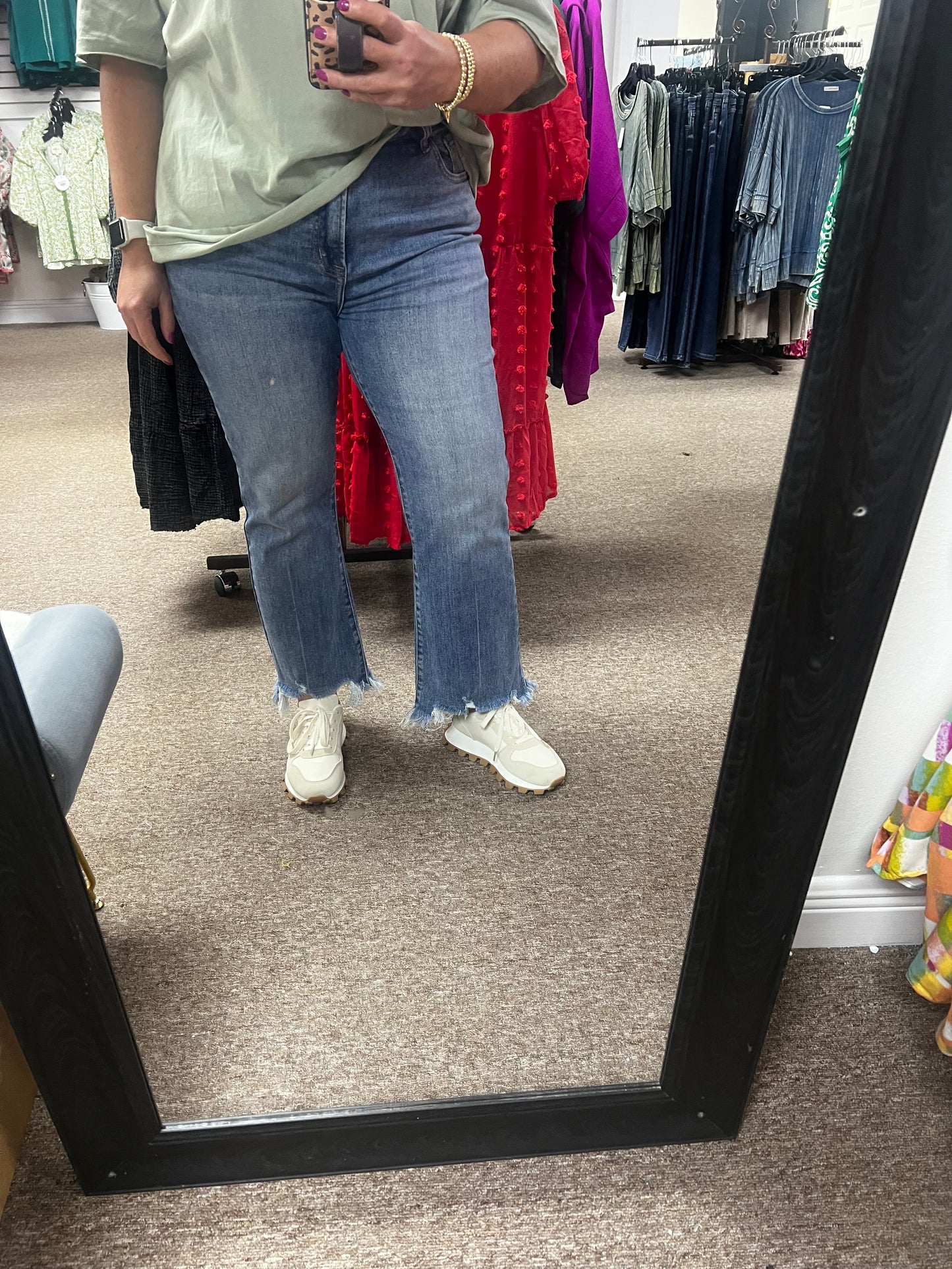 High Rise Crop Flare Frayed Hem Jeans