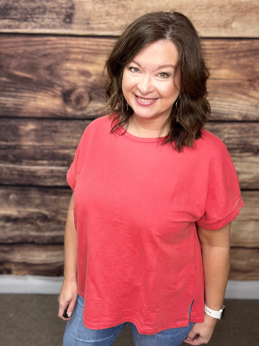 Mineral Wash Oversized Rolled Sleeve Tee-3 colors