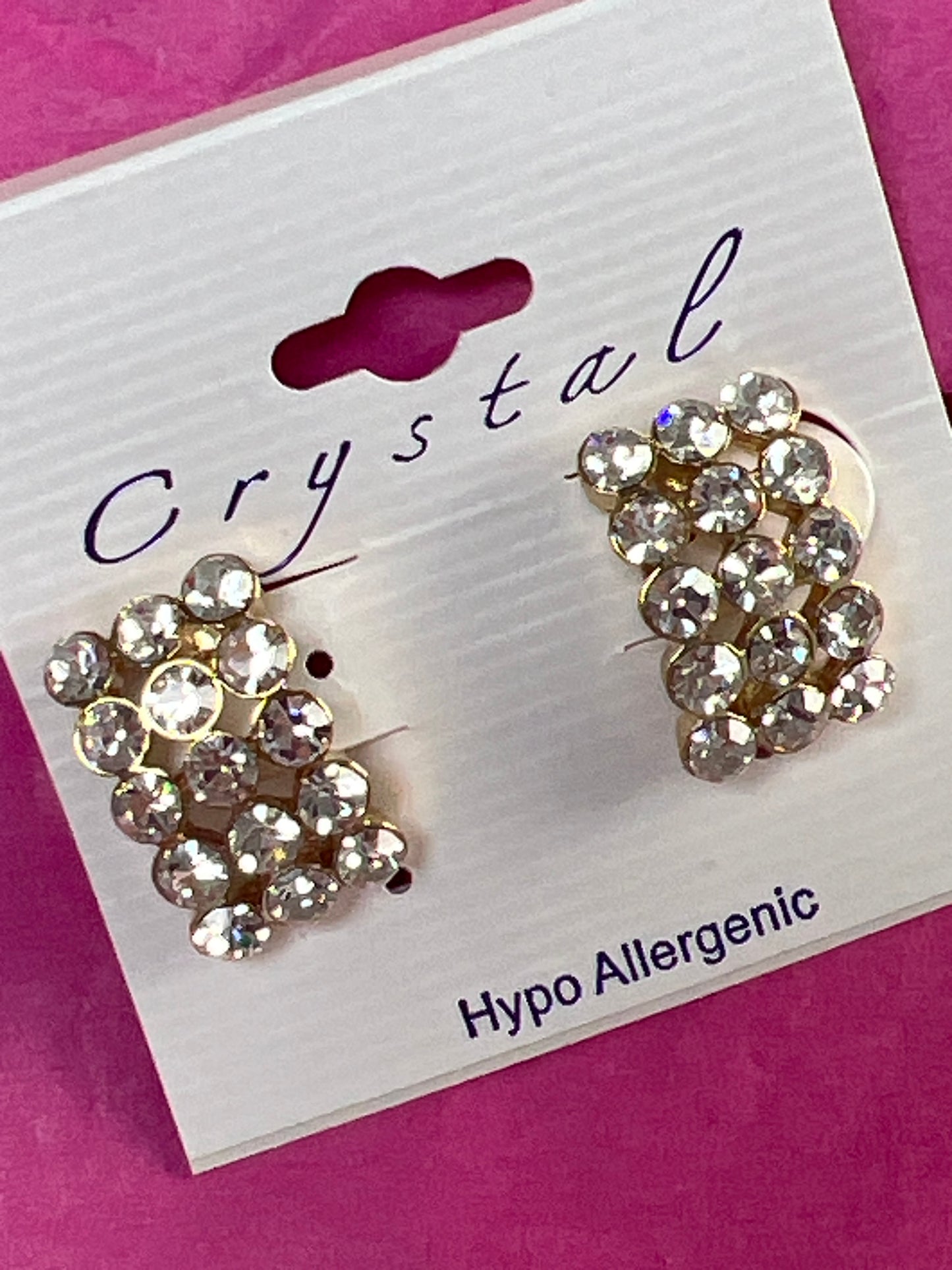Gold Crystal Rhinestone 3-strand Rectangular Clip Earrings- 25841c200