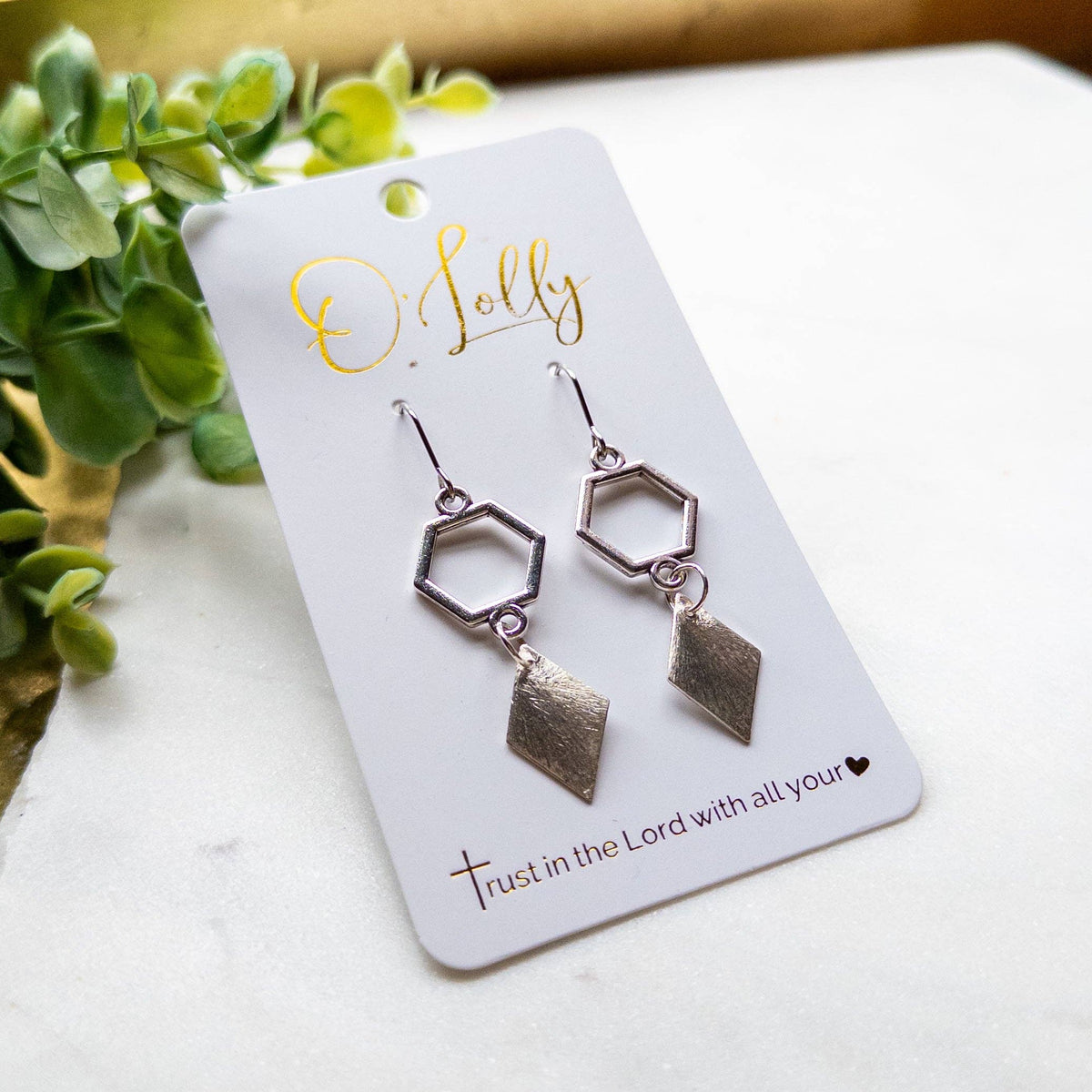 Silver Geometric Drop Earrings