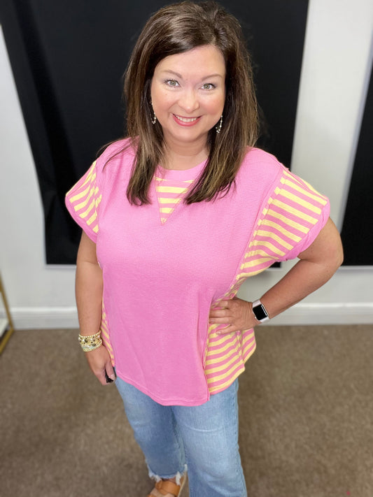 Oversized Waffle Knit Top, Pink