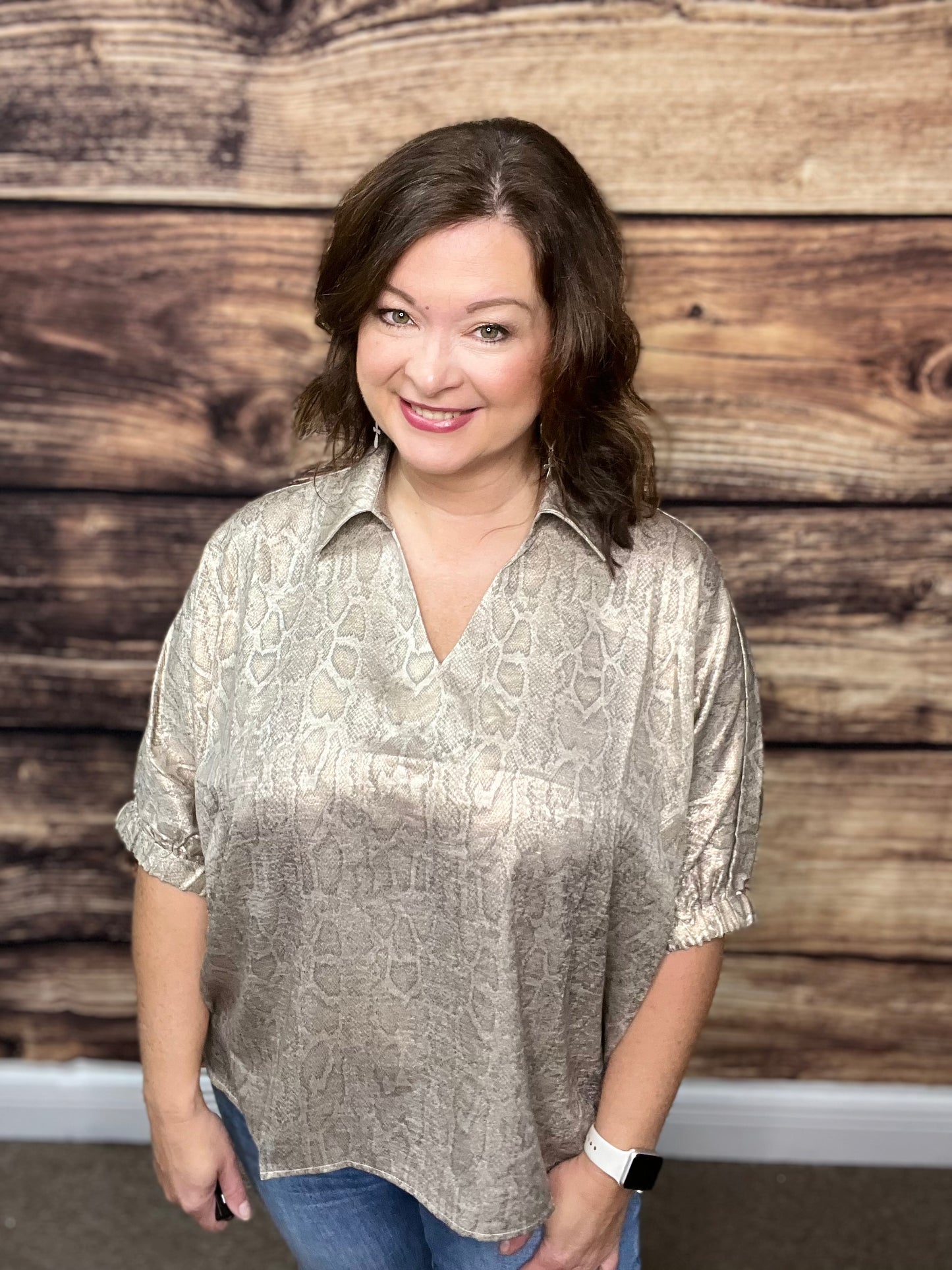 Snake Print Dolman Sleeve Top, Pearl