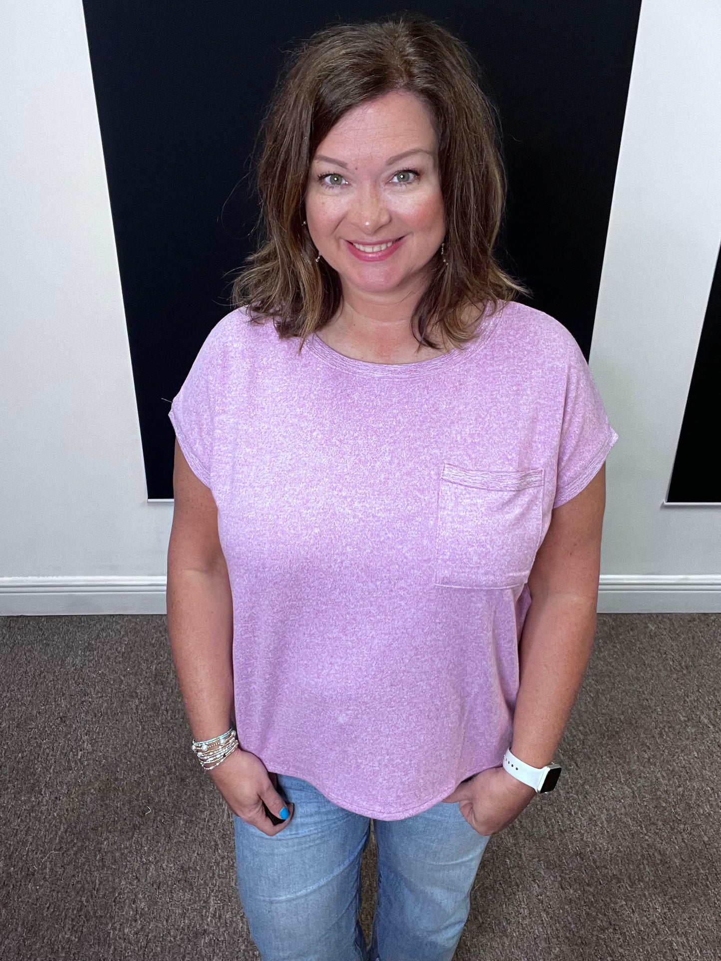 Hacci Tee with Pocket, Bright Mauve