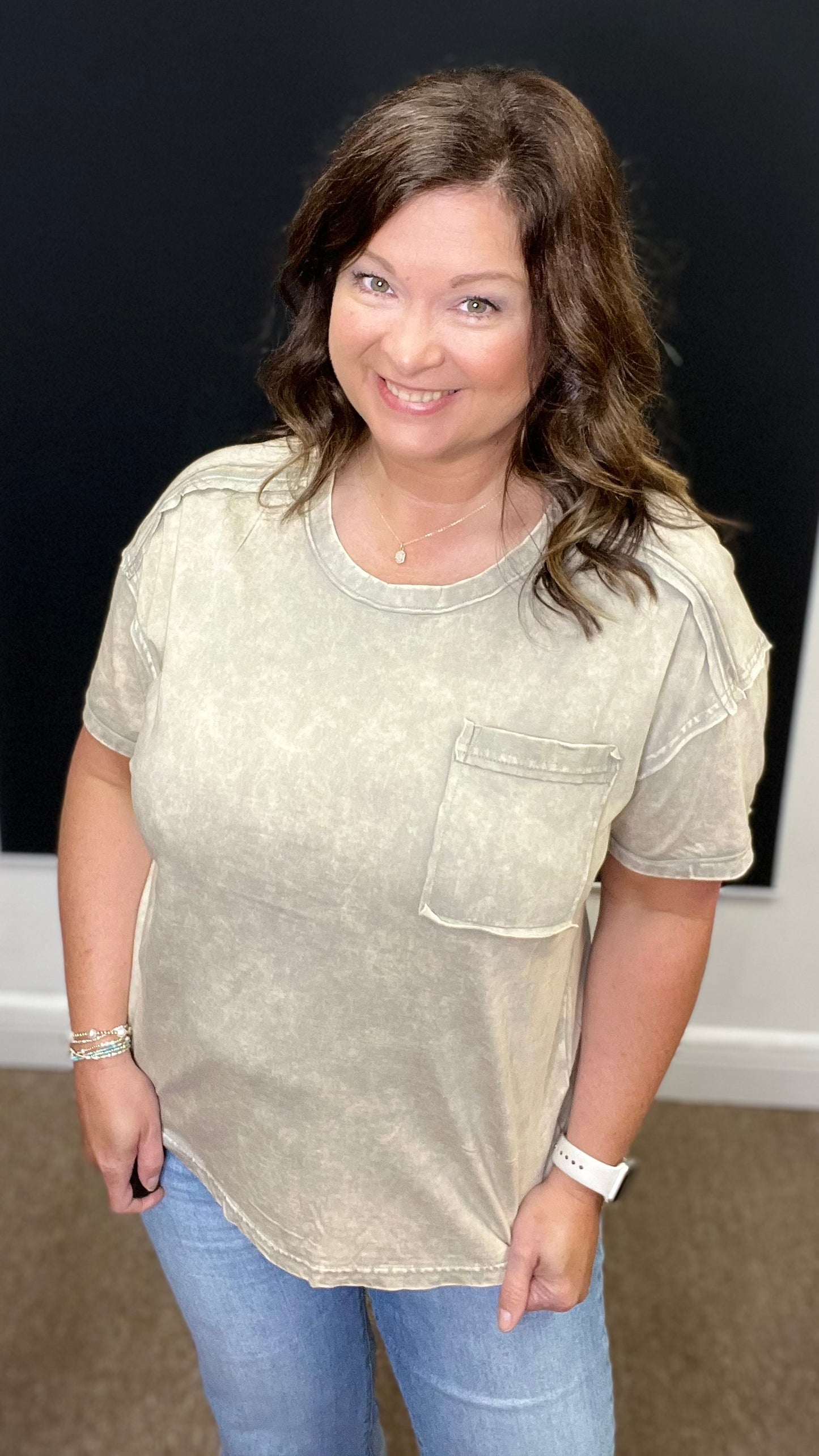 Acid Washed Round Neck Tee, Gray