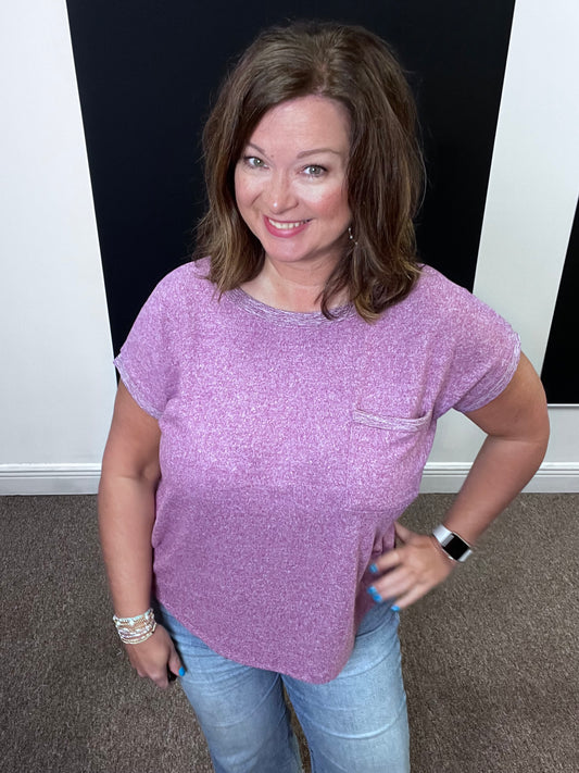 Hacci Tee with Pocket, Lt Plum