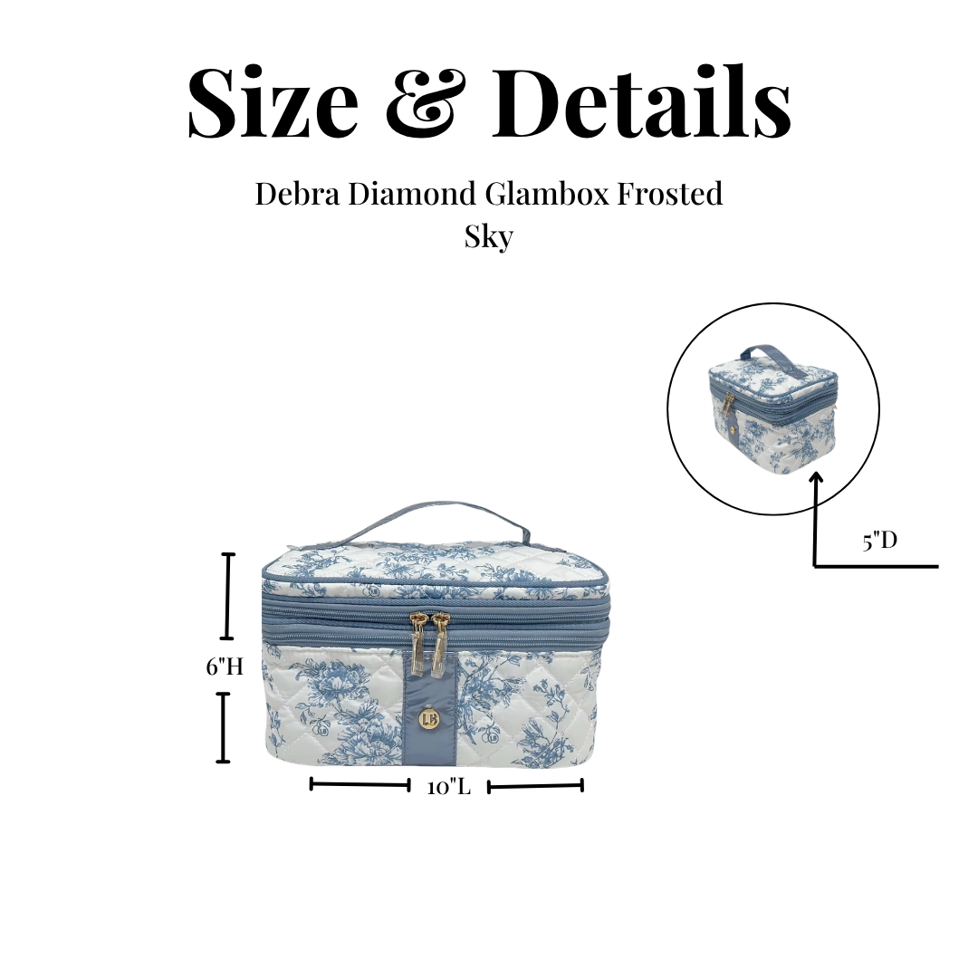 Cosmetic Diamond Glambox Makeup Bag Frosted Sky Blue Floral