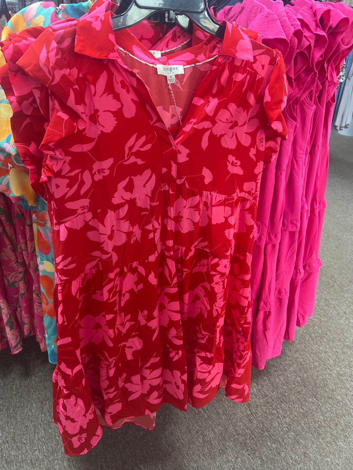 Floral Print Collared Tiered Dress