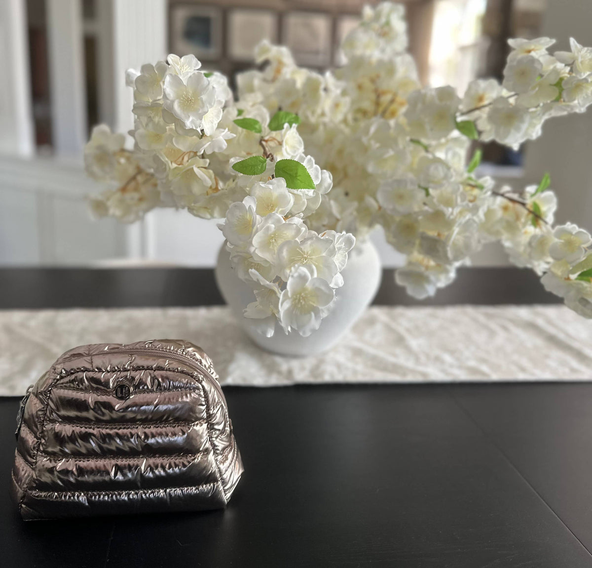 Cosmetic Puffer Makeup Travel Bag Metallic Gold