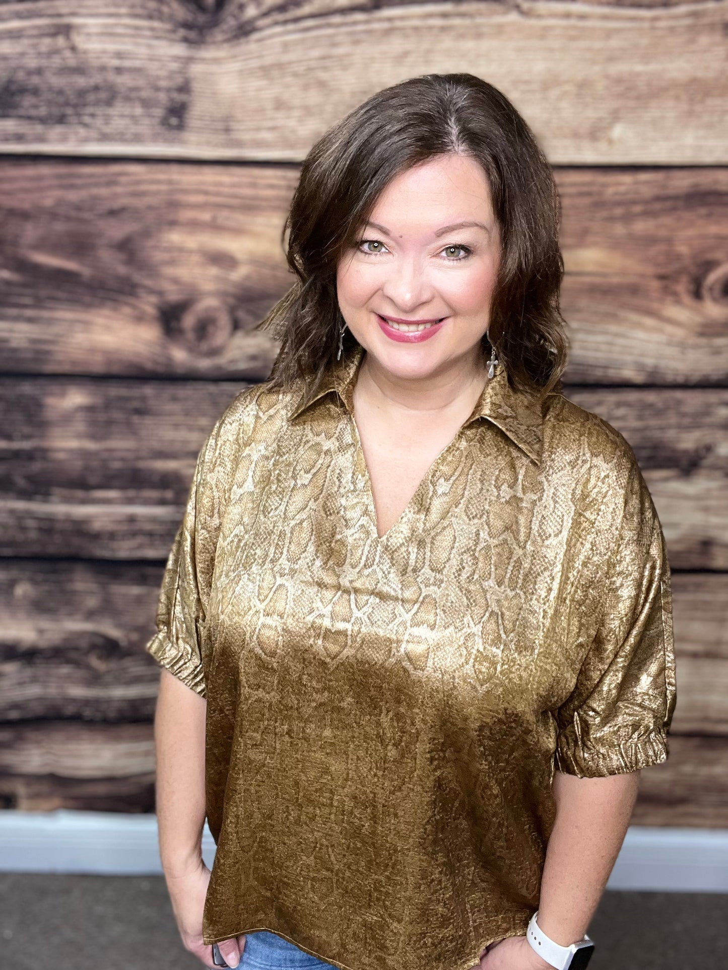 Snake Print Dolman Sleeve Top, Gold