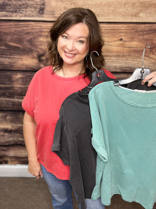 Mineral Wash Oversized Rolled Sleeve Tee-3 colors