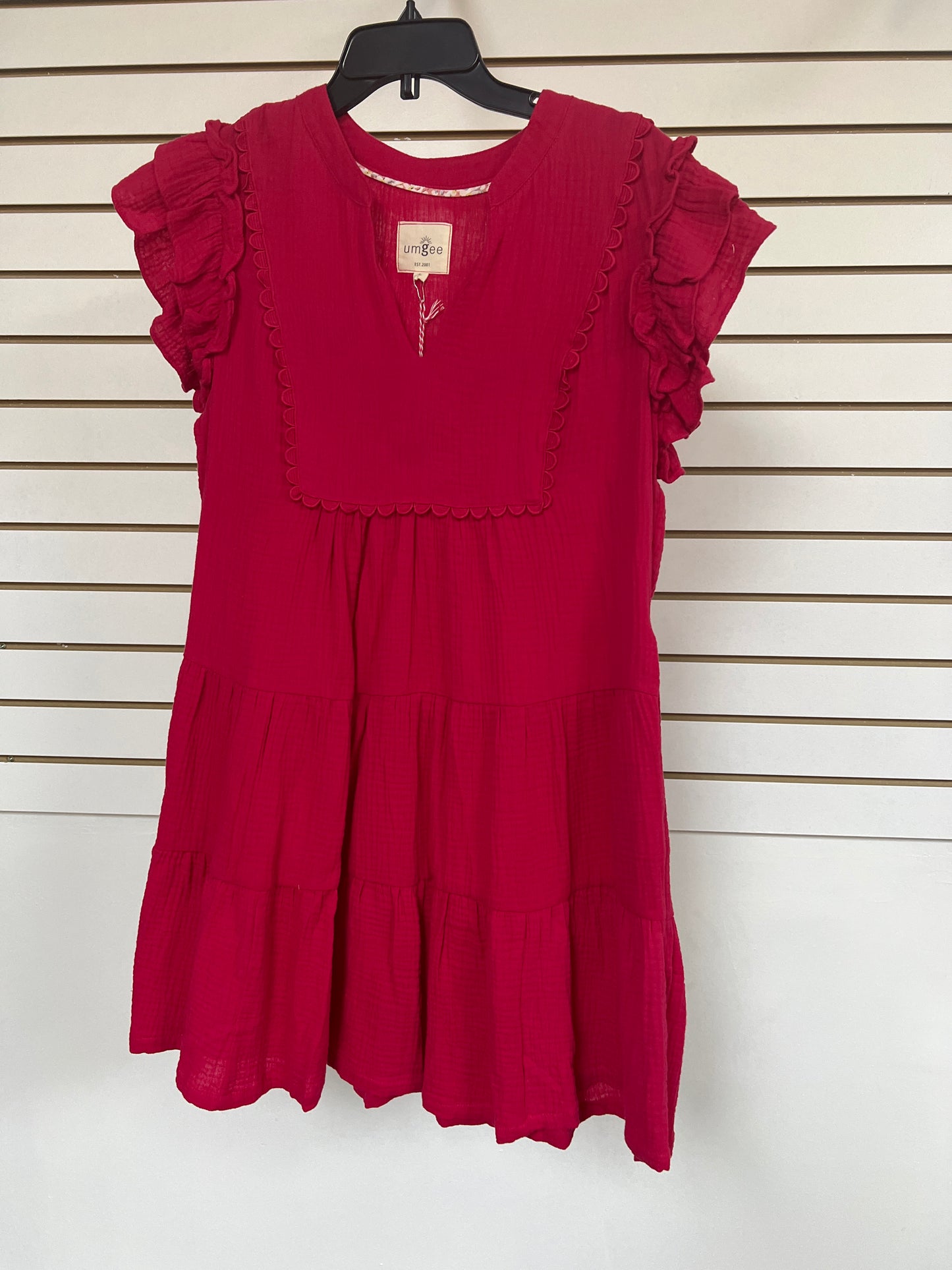 Textured Ruffle Babydoll Dress, Cherry Red