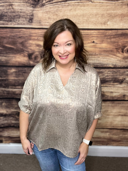 Snake Print Dolman Sleeve Top, Pearl