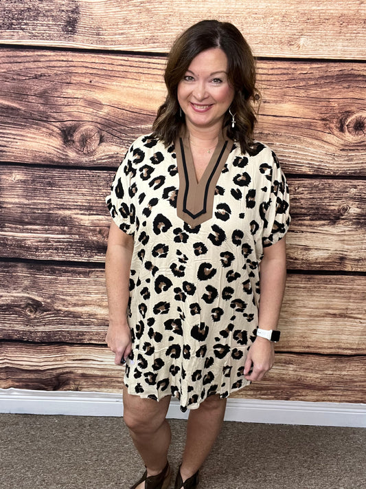 Oversized Leopard Dolman Sleeve Dress