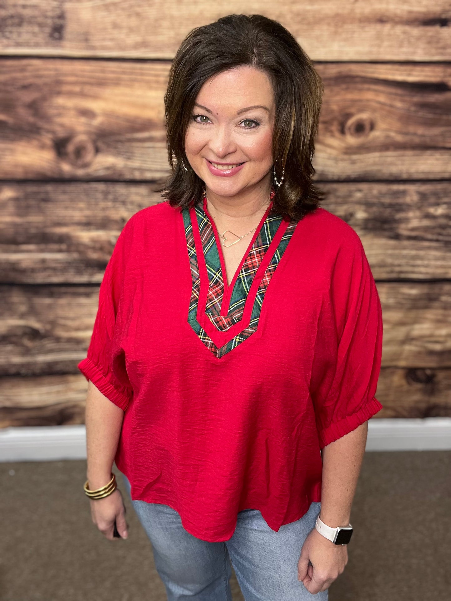 Dolman Sleeve with Plaid, Red