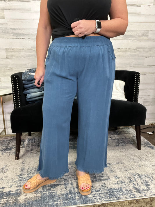Wide Leg Linen Pants, Blue