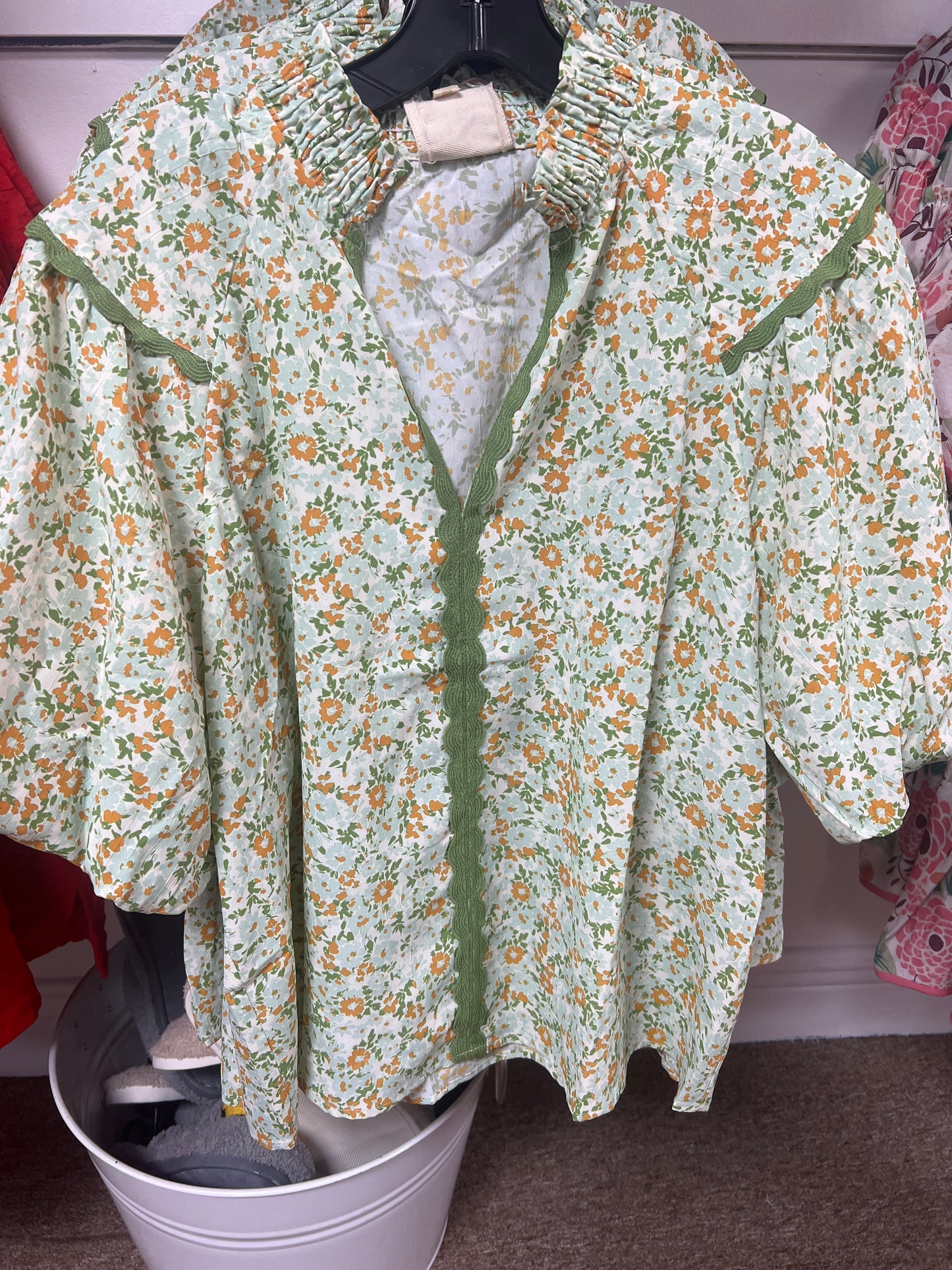 Floral Print Top, Sage