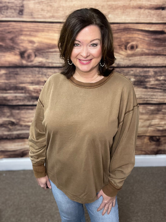 Mineral Wash Oversized Top, Brown