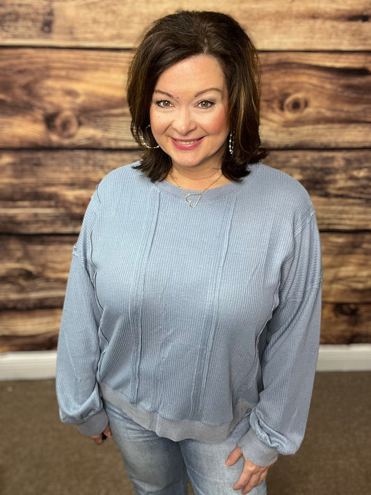 Acid Washed Thermal Pullover, Blue