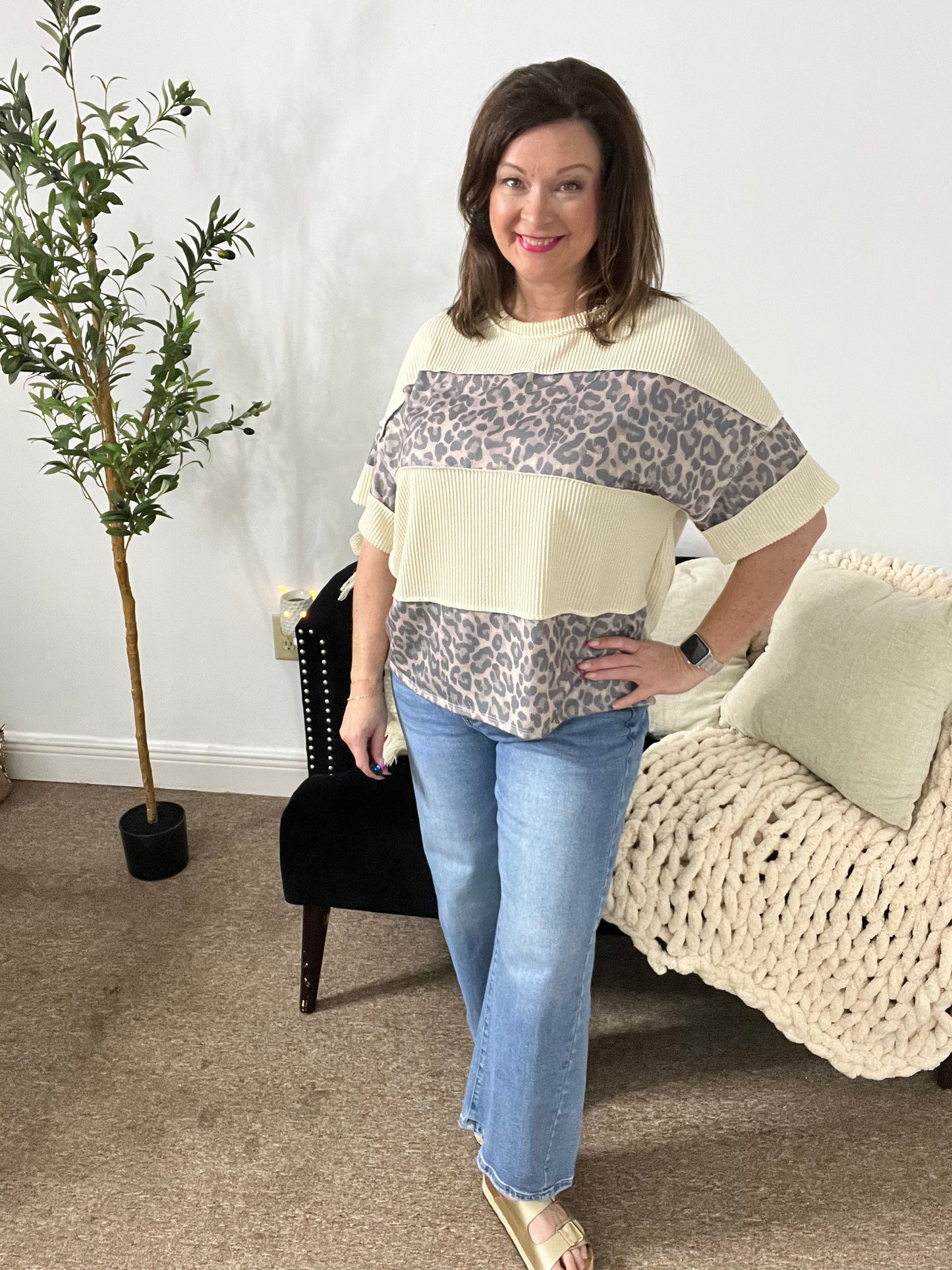 Wild Side Color Block Leopard Top