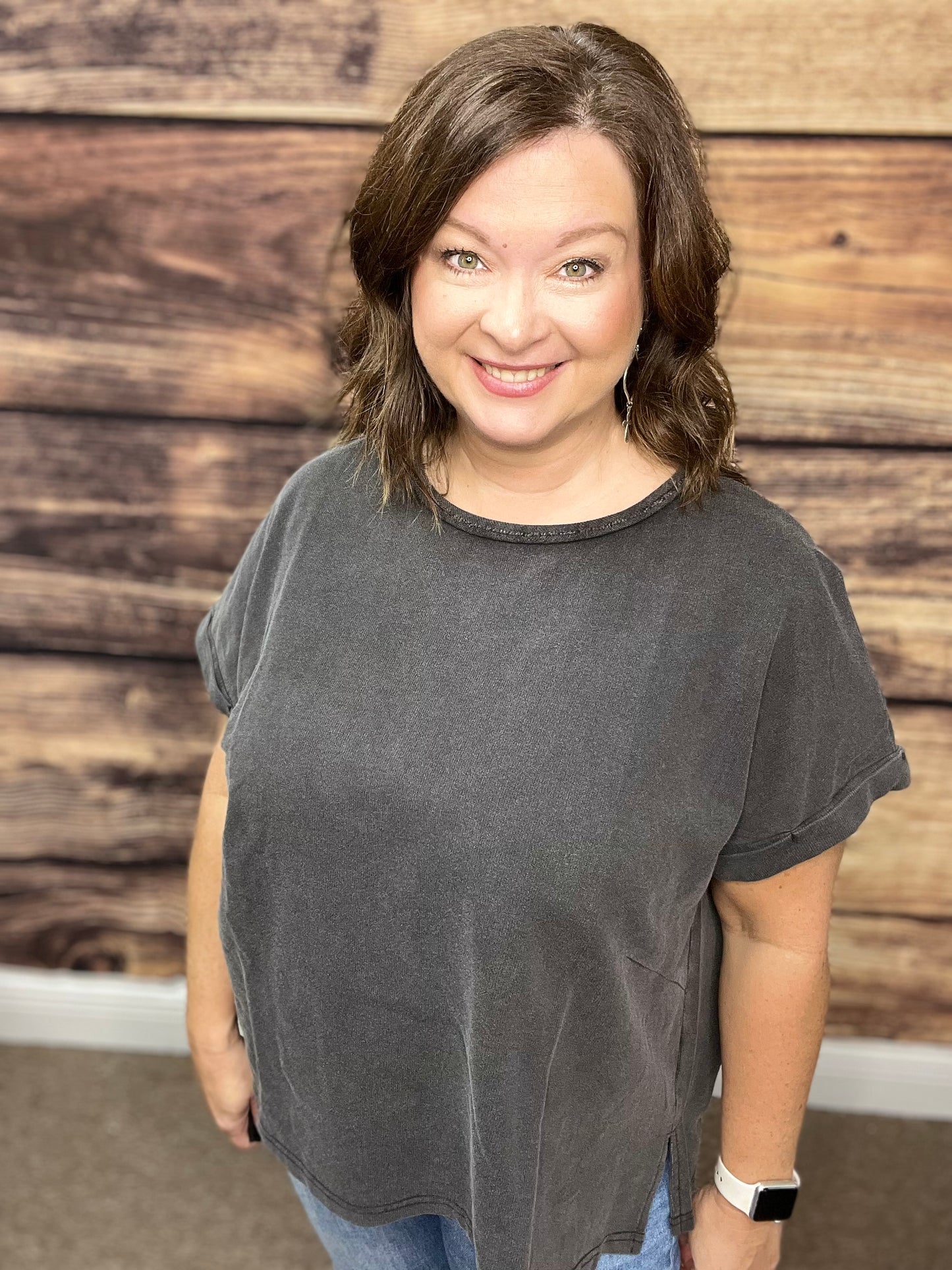 Mineral Wash Oversized Rolled Sleeve Tee-3 colors