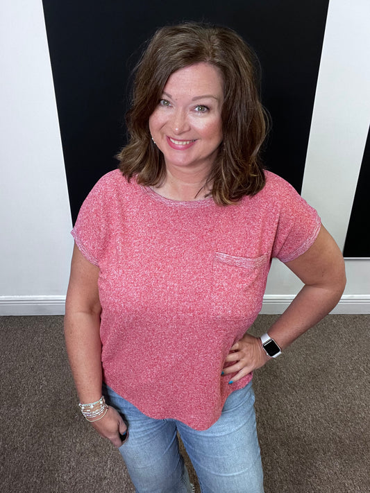 Hacci Tee with Pocket, Dark Red