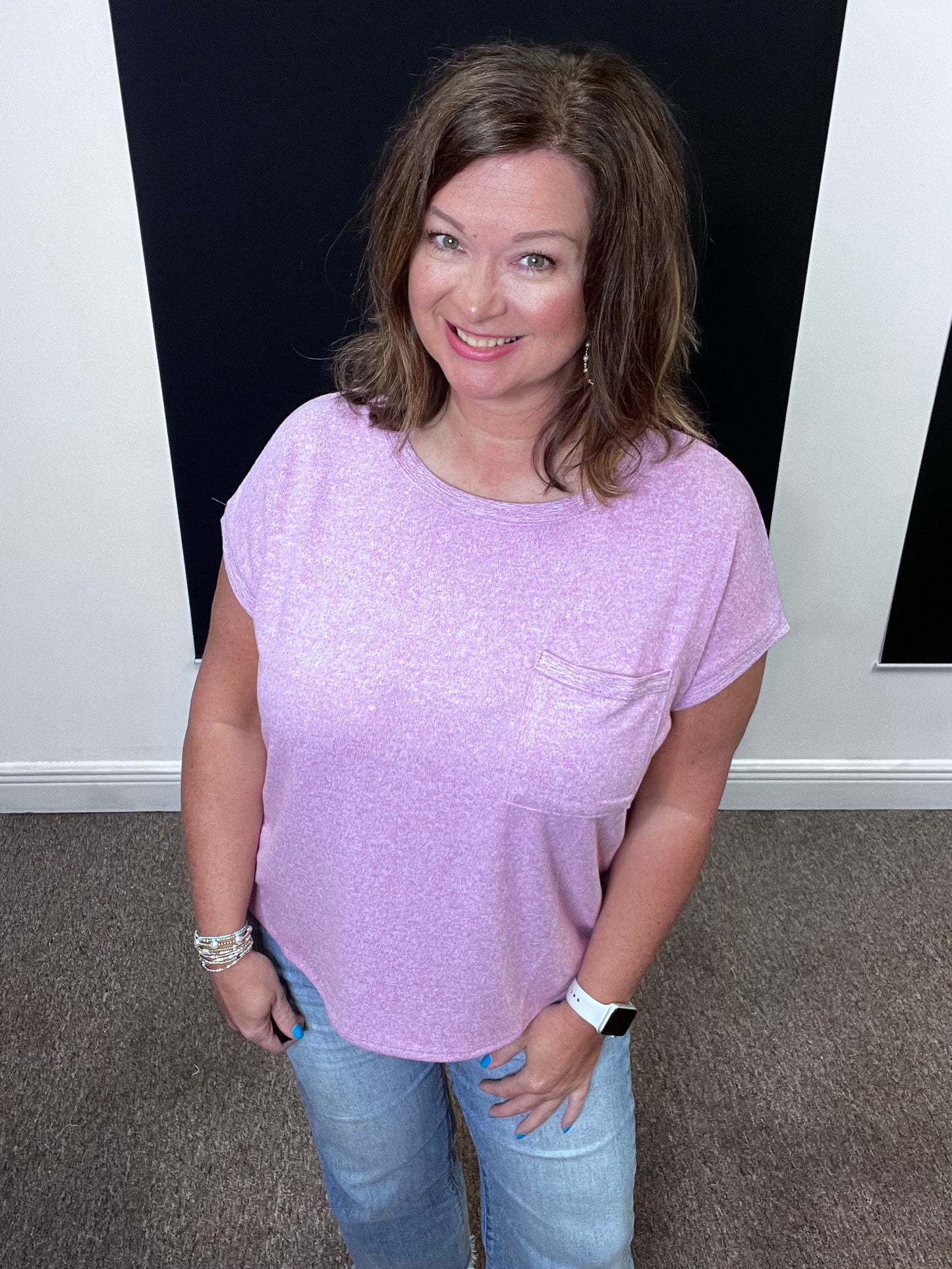 Hacci Tee with Pocket, Bright Mauve
