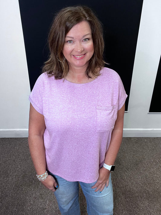 Hacci Tee with Pocket, Bright Mauve