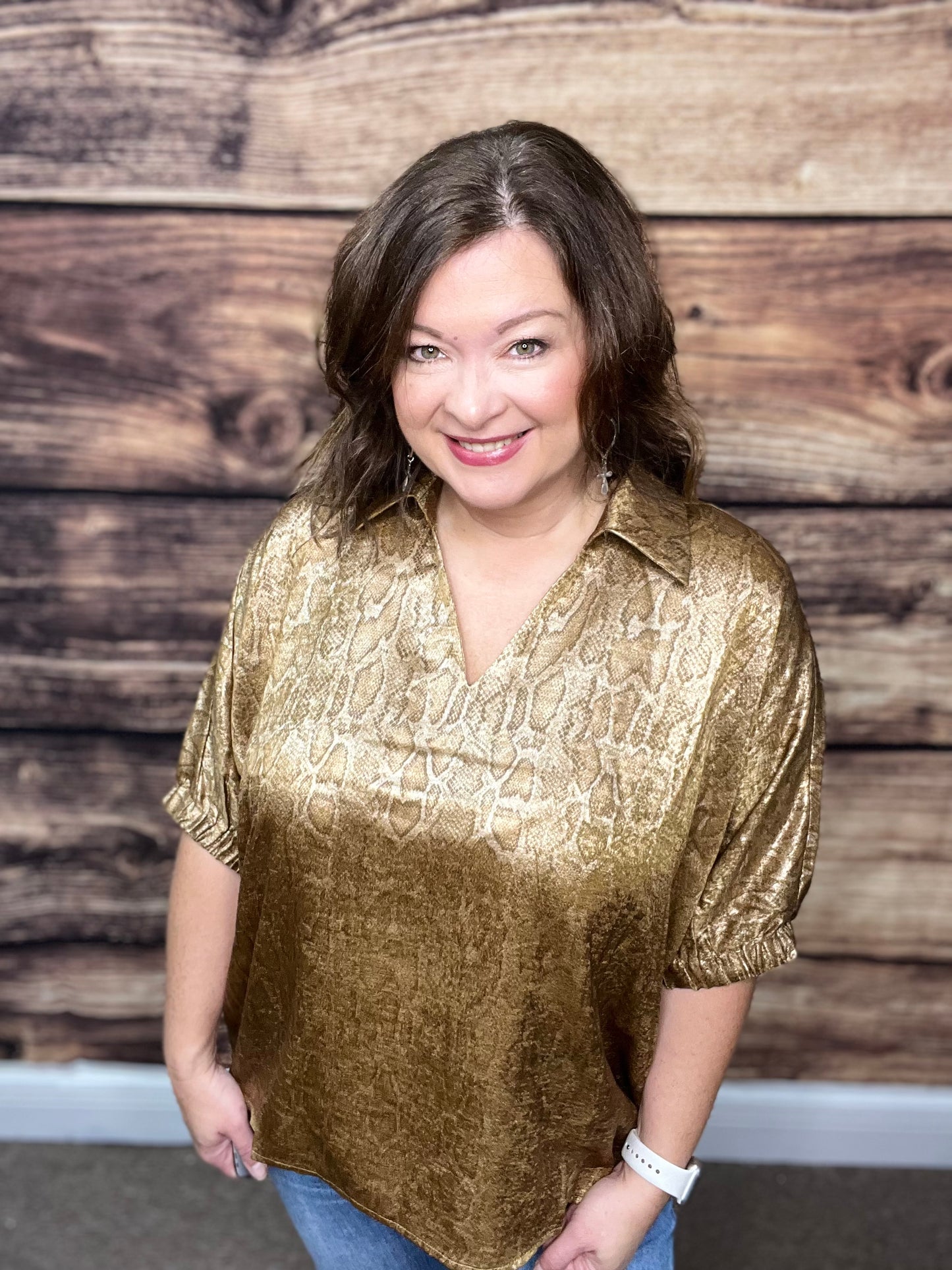 Snake Print Dolman Sleeve Top, Gold