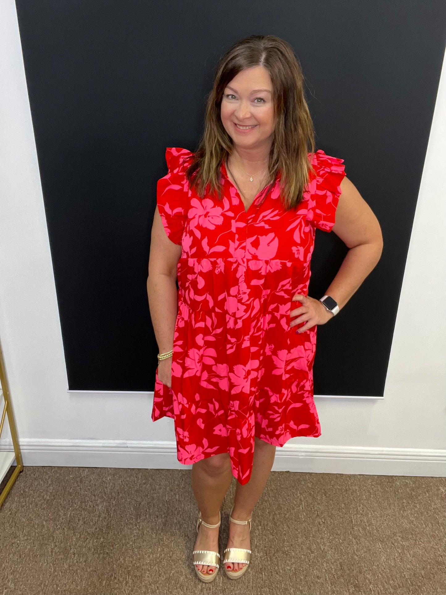 Floral Print Collared Tiered Dress