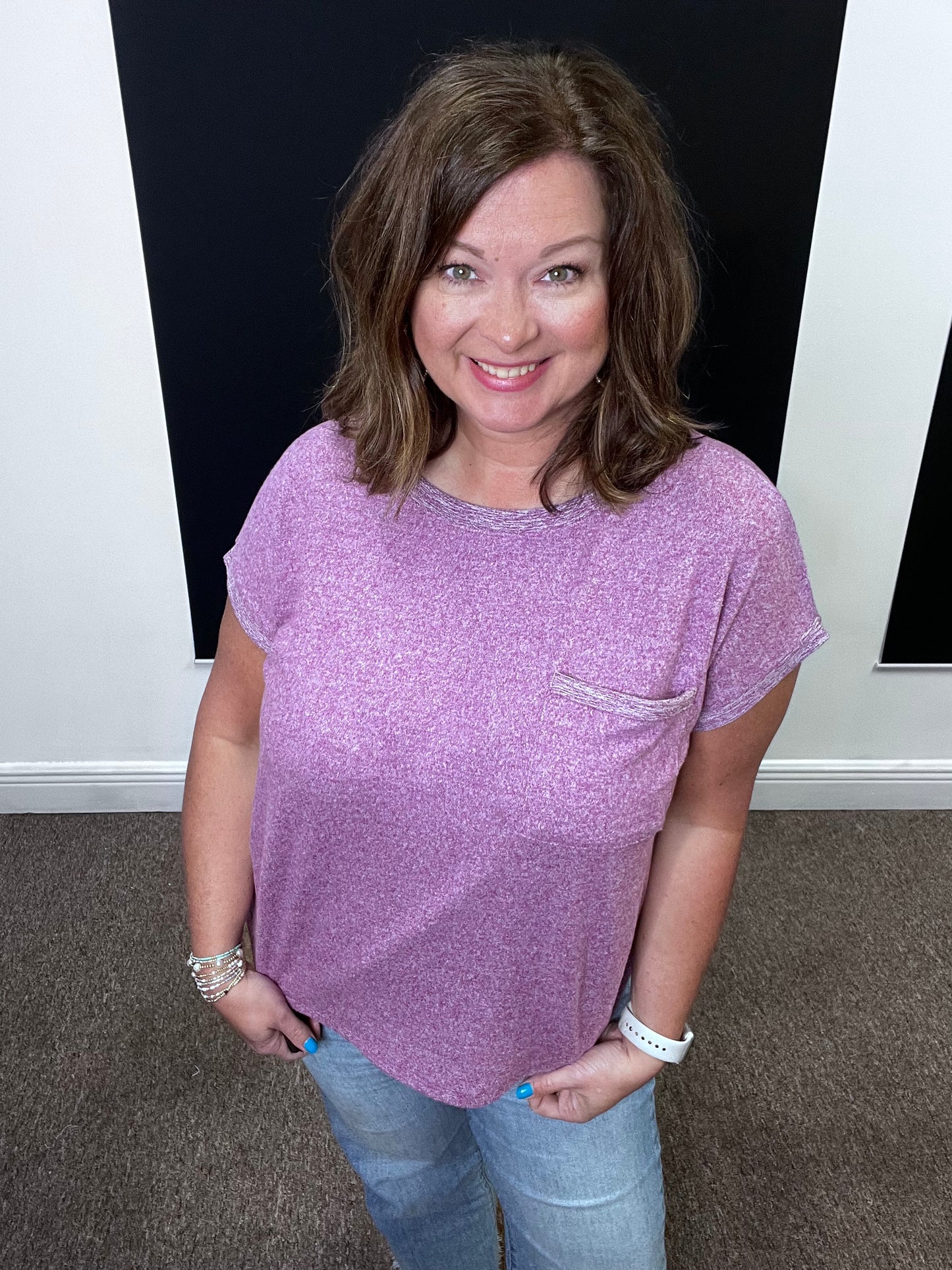 Hacci Tee with Pocket, Lt Plum