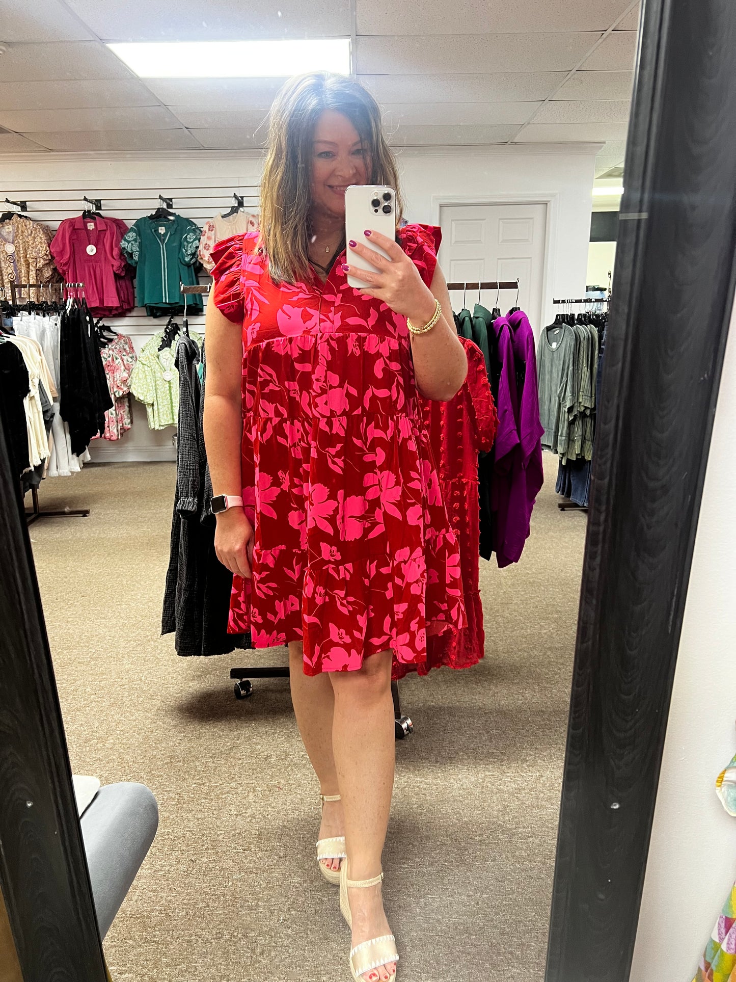 Floral Print Collared Tiered Dress