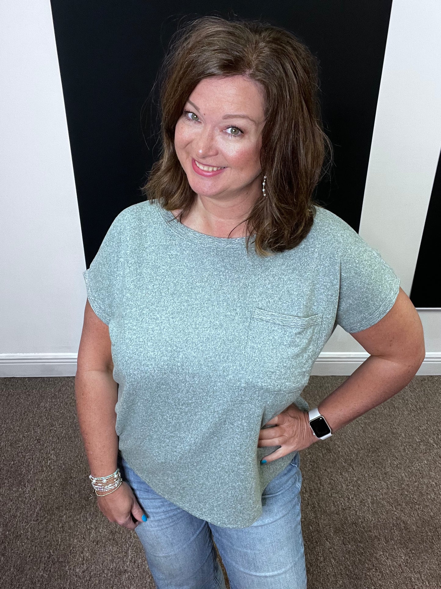 Hacci Tee with Pocket, Ash Jade
