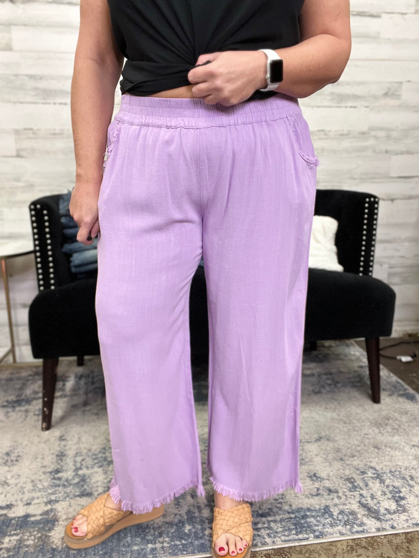 Wide Leg Linen Pants, Lavender