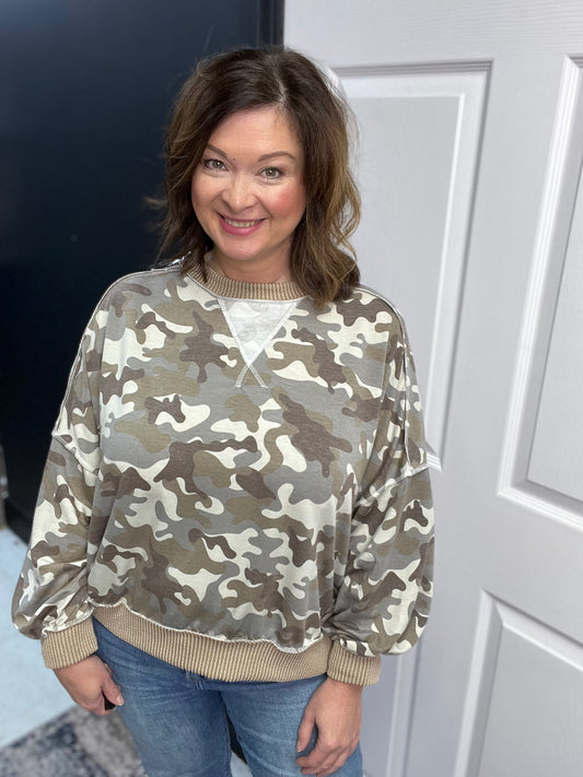 Pullover Knit Top, Camo