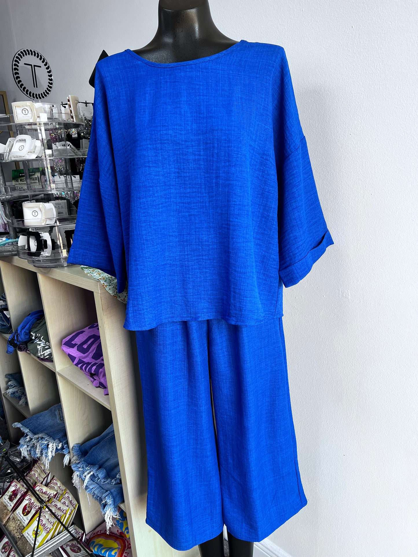 Crop Pants With Pockets, Blue