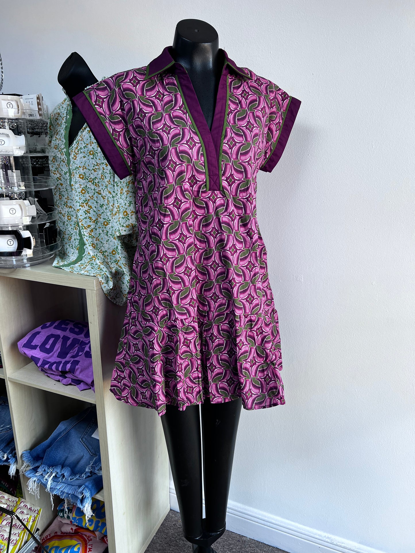 Abstract Print Mini Dress, Wine