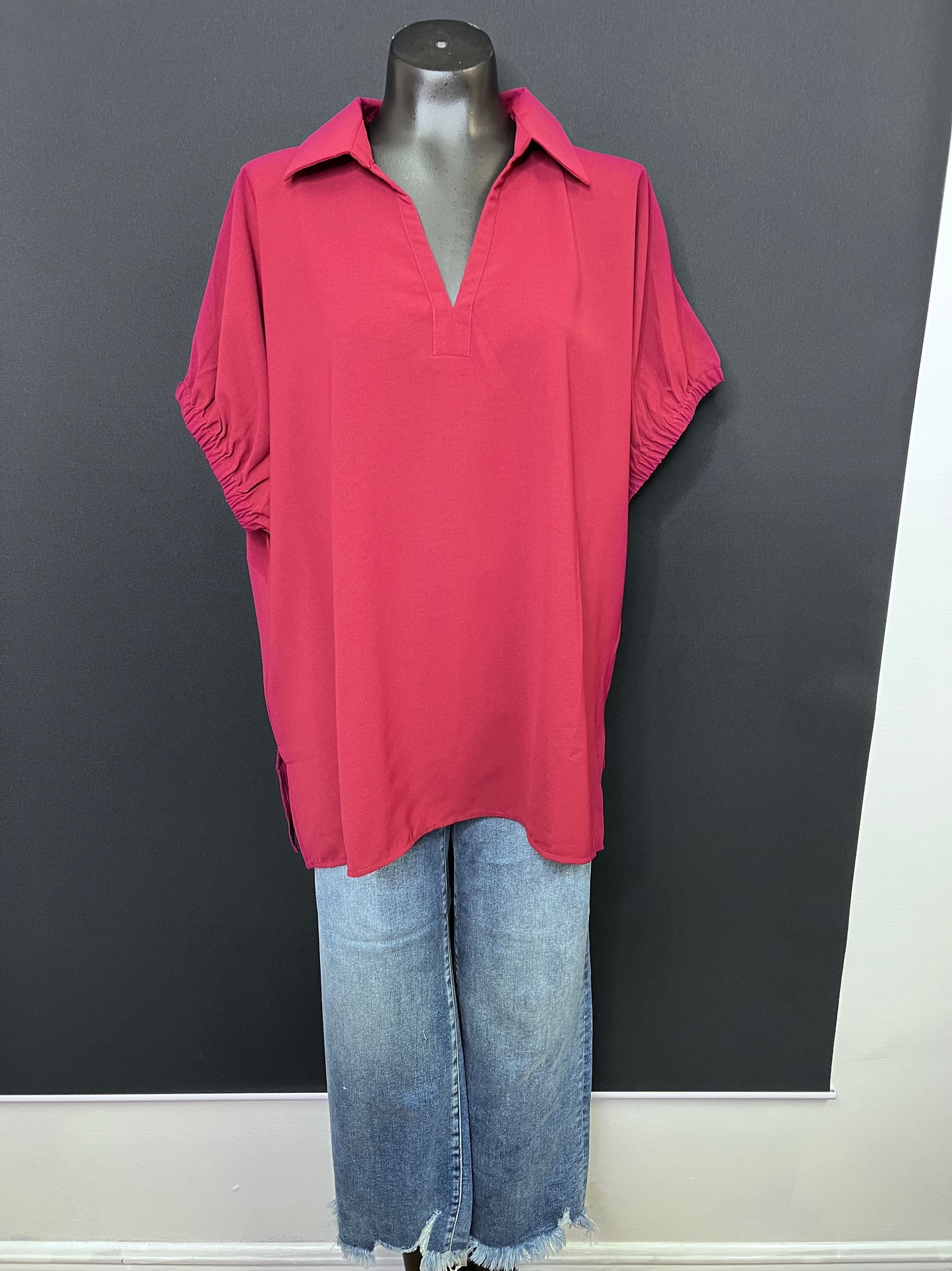 Solid Short Sleeve Top, Burgundy