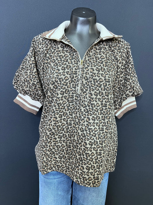 Leopard Puff Sleeve Top, mocha