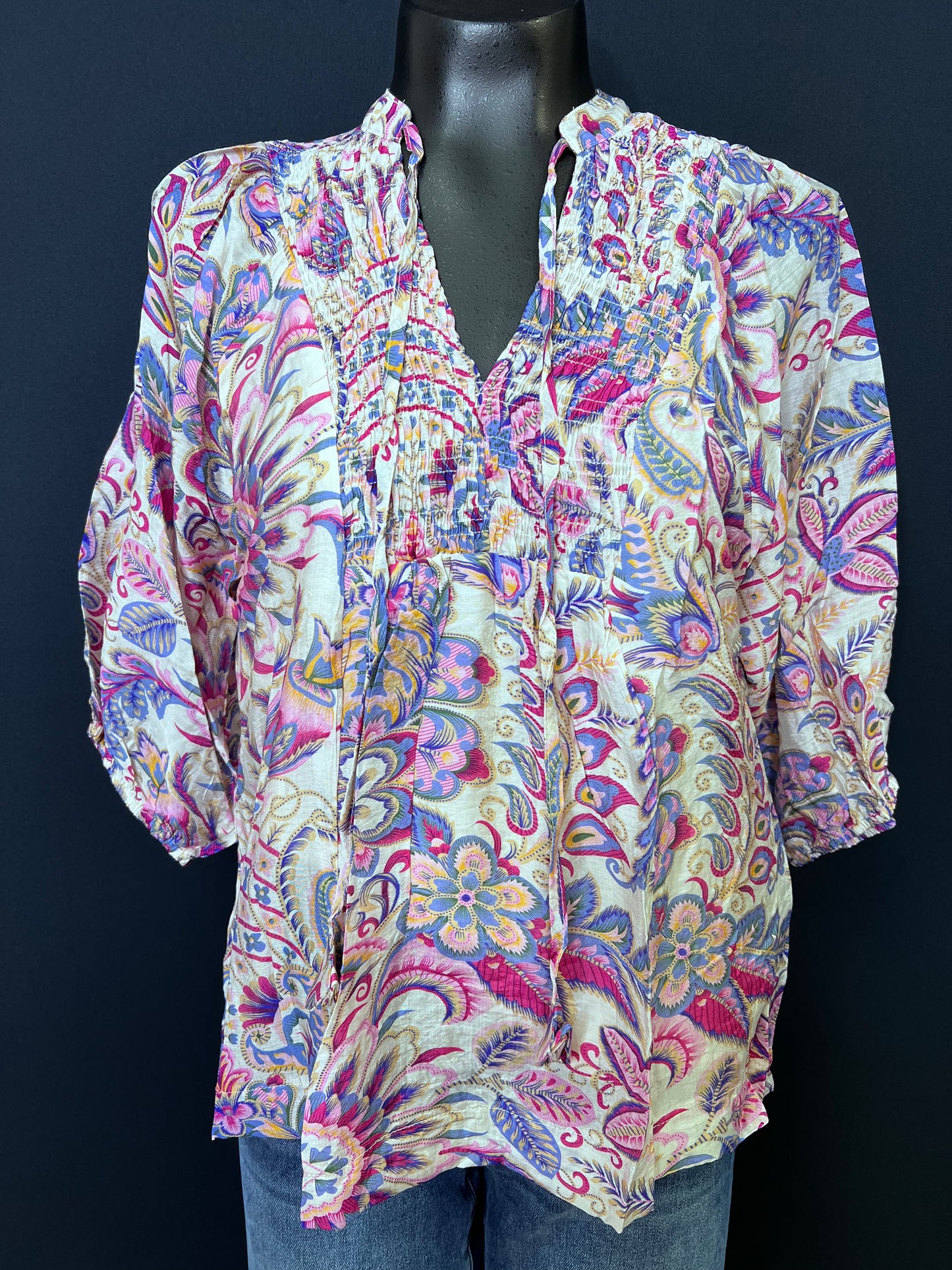 Floral Paisley Boho Top, Blue