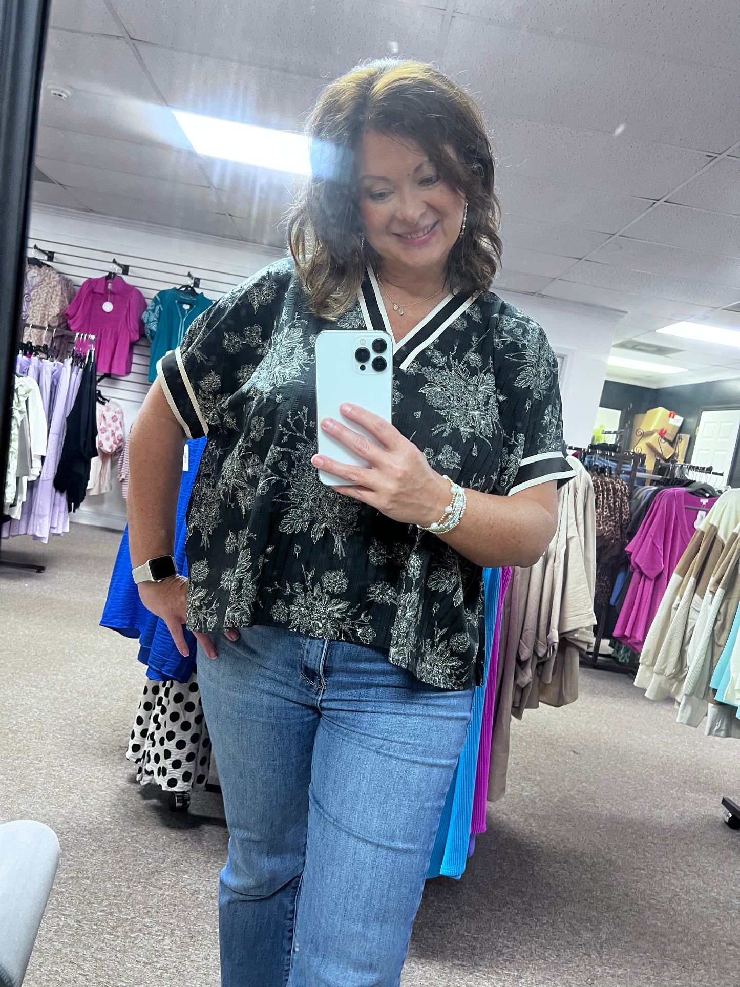 Floral Print Oversized Blouse, Black