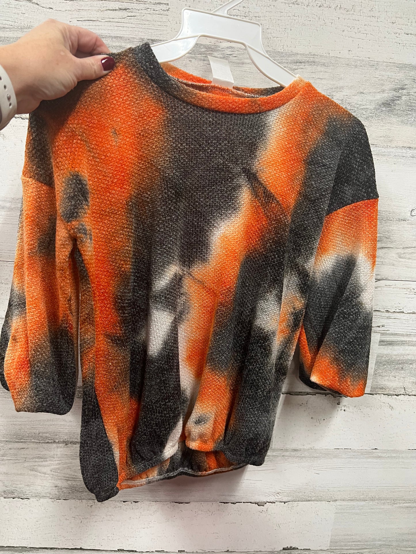 Girls Balloon Sleeve Sweater Top, Rust/Black