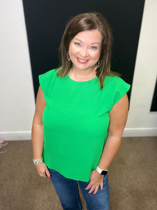 U-Neck Solid Top, Green