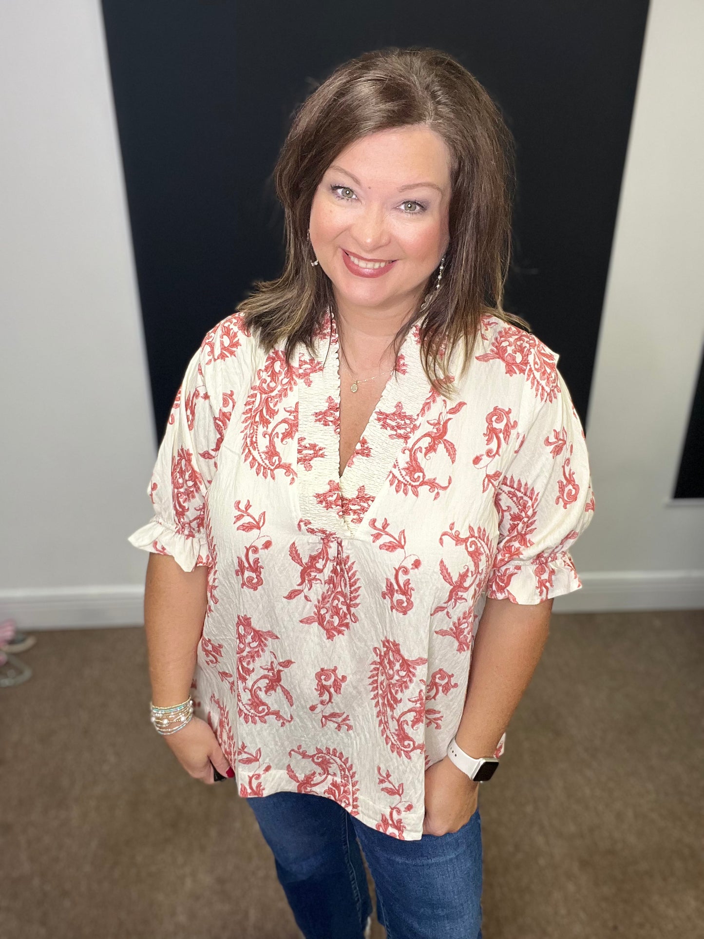 Paisley Print V-Neck Top
