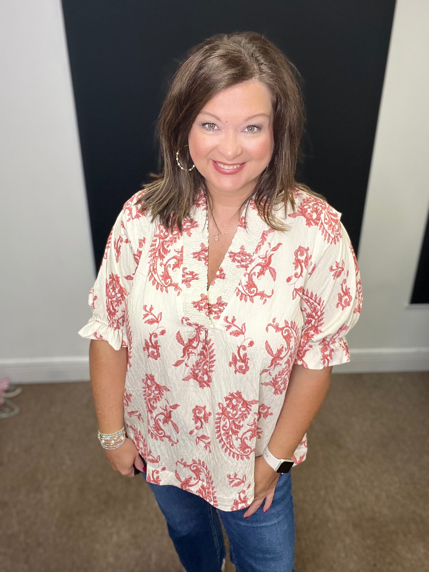 Paisley Print V-Neck Top