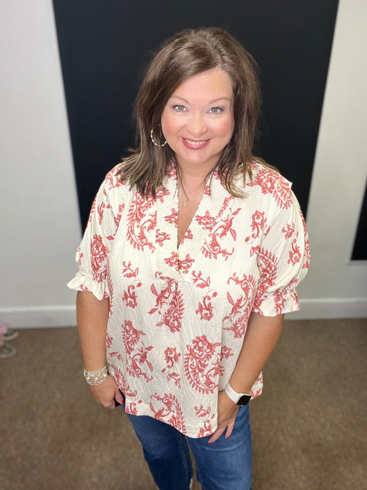 Paisley Print V-Neck Top