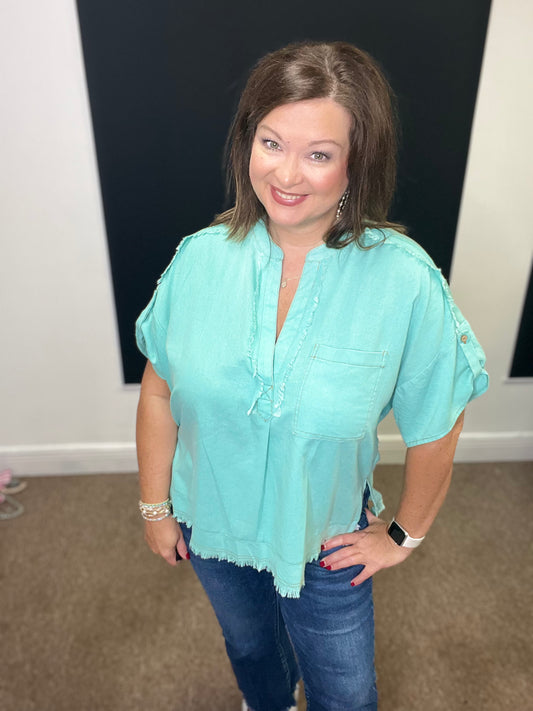 Washed Linen Top, Mint